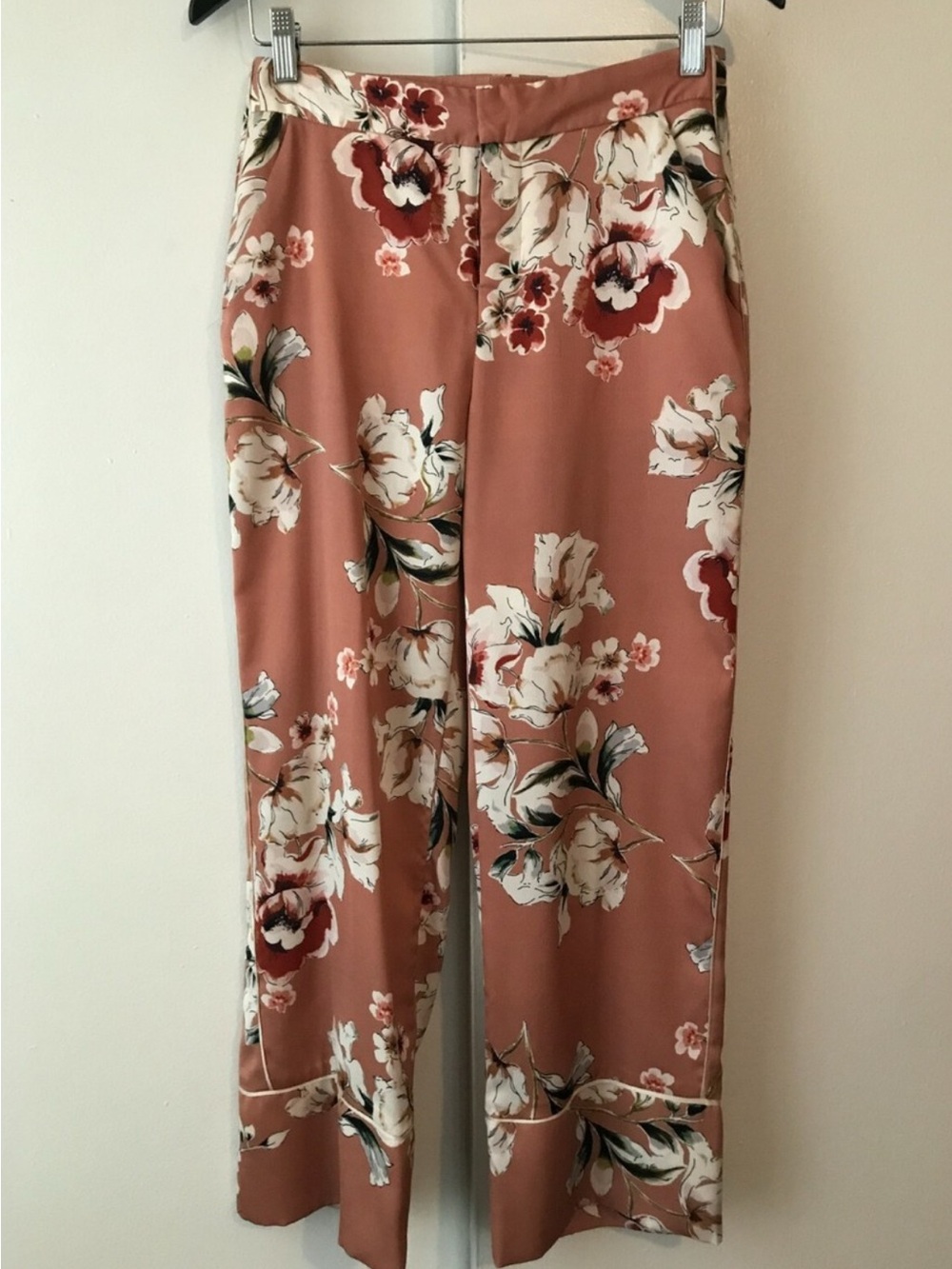 Floral Wide-Leg Pink-Coral Pants
